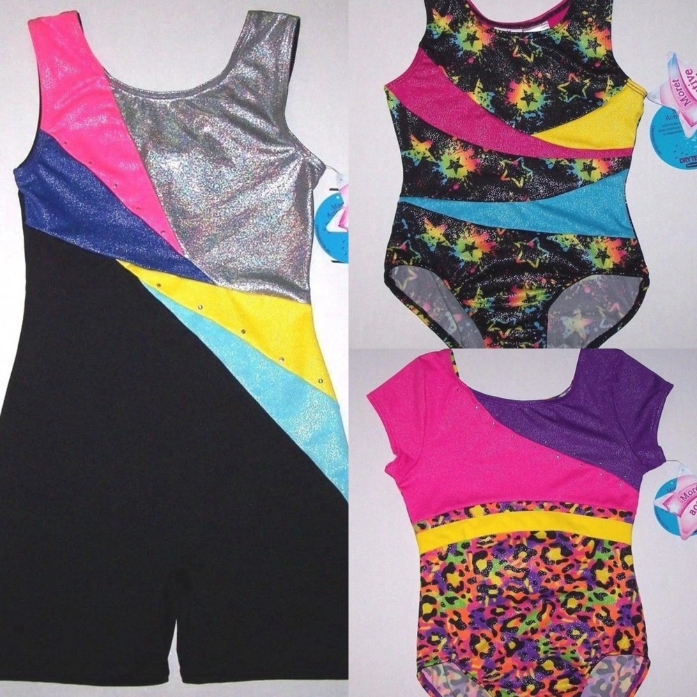 Jacques Moret Gymnastics Dance Bodysuits Lisa Frank Leopard Girls Size 6/7